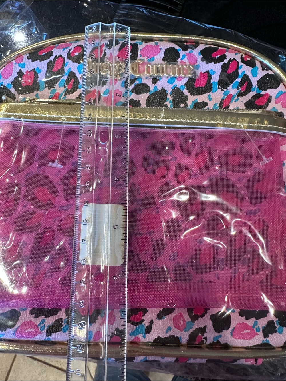 Juicy Couture Pink Black Leopard Print Cosmetic Case / Travel Bag Set NWT - Picture 4 of 9